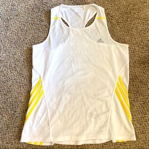 Adidas White Yellow Stripe Athletic Workout Tank Top Shirt Large